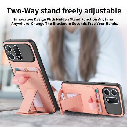 For Honor Win Turbo 5G Twill Fabric Card Bag Fold Holder Phone Case(Pink)