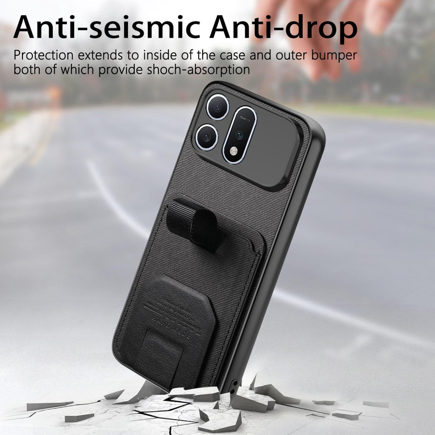 For Honor Win Turbo 5G Twill Fabric Card Bag Fold Holder Phone Case(Black)