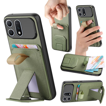 For Honor Win Turbo 5G Twill Fabric Card Bag Fold Holder Phone Case(Green)