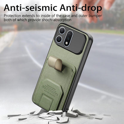 For Honor Win Turbo 5G Twill Fabric Card Bag Fold Holder Phone Case(Green)