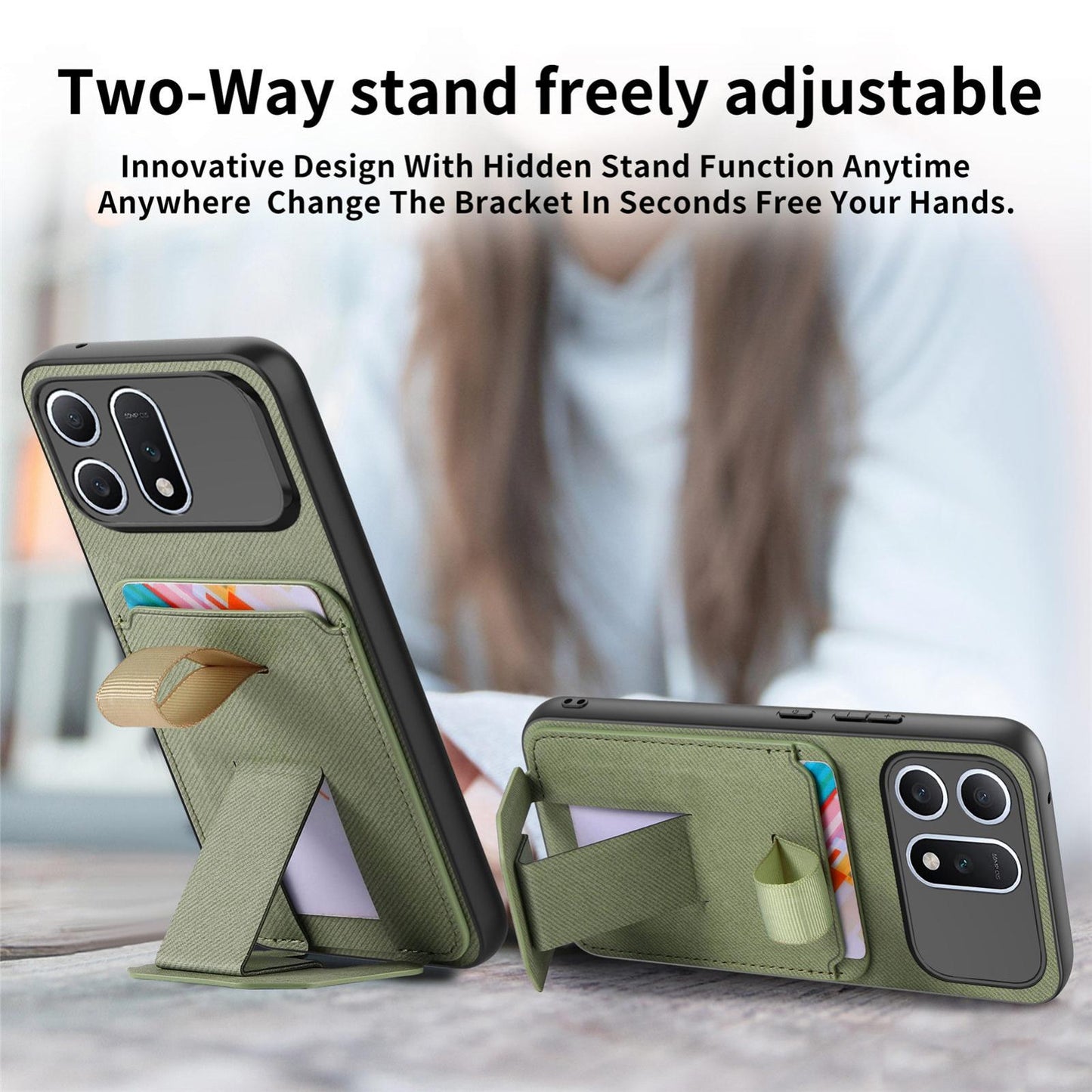 For Honor Win Turbo 5G Twill Fabric Card Bag Fold Holder Phone Case(Green)