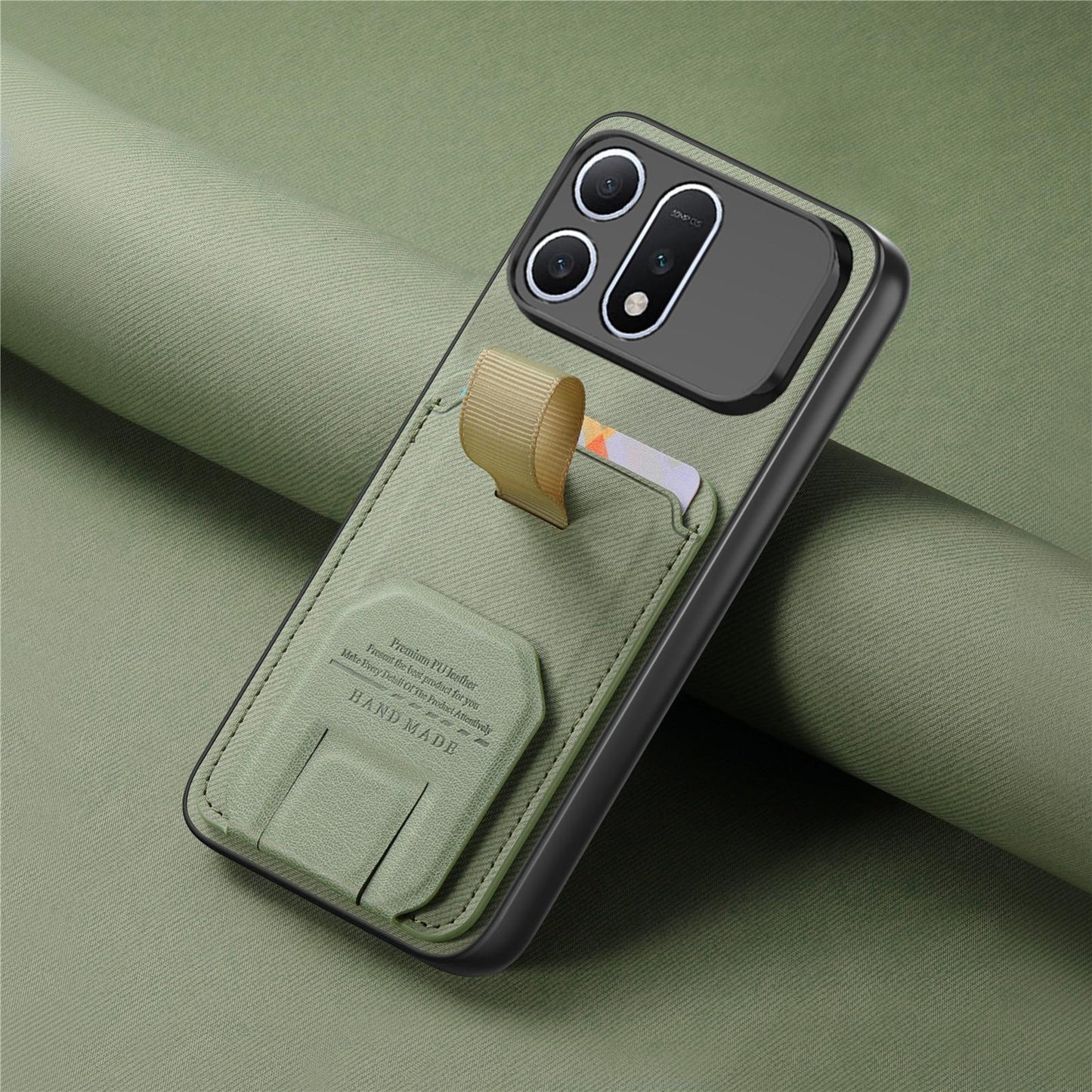 For Honor Win Turbo 5G Twill Fabric Card Bag Fold Holder Phone Case(Green)