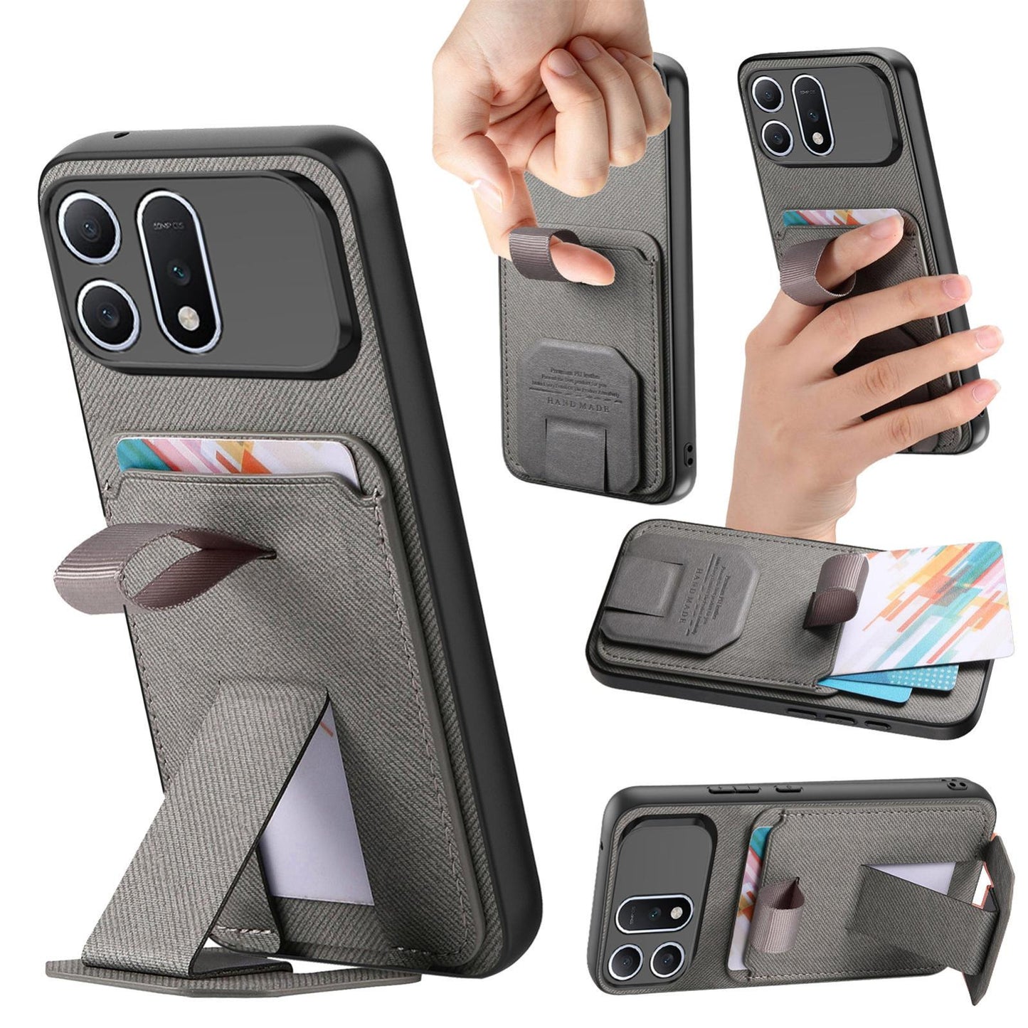 For Honor Win Turbo 5G Twill Fabric Card Bag Fold Holder Phone Case(Gray)