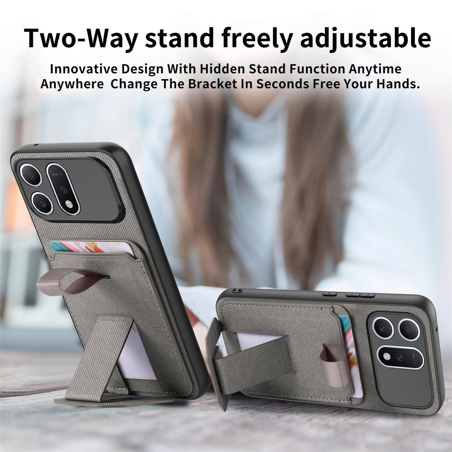 For Honor Win Turbo 5G Twill Fabric Card Bag Fold Holder Phone Case(Gray)