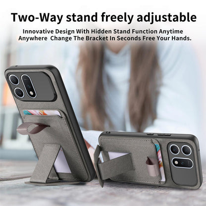 For Honor Win Turbo 5G Twill Fabric Card Bag Fold Holder Phone Case(Gray)
