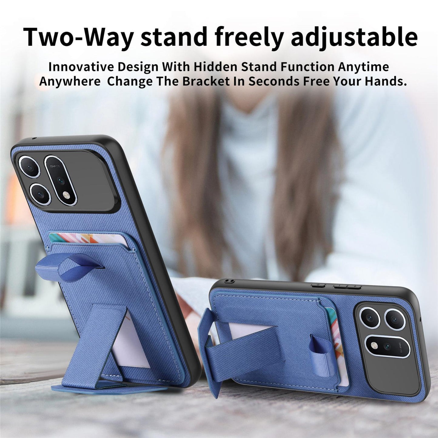 For Honor Win Turbo 5G Twill Fabric Card Bag Fold Holder Phone Case(Blue)