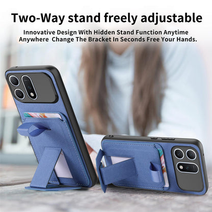 For Honor Win Turbo 5G Twill Fabric Card Bag Fold Holder Phone Case(Blue)