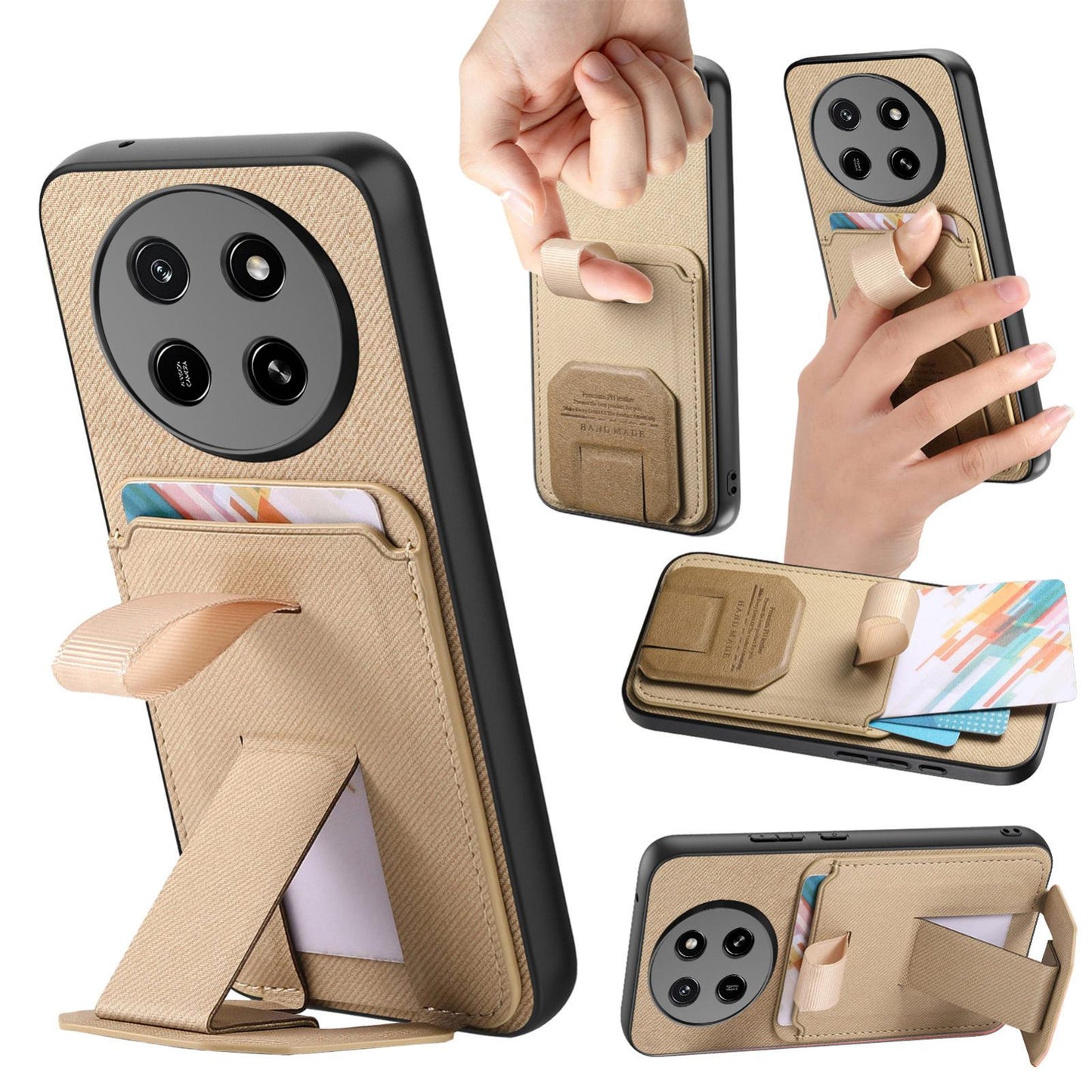 For Honor X80 Pro Max 5G Twill Fabric Card Bag Fold Holder Phone Case(Khaki)