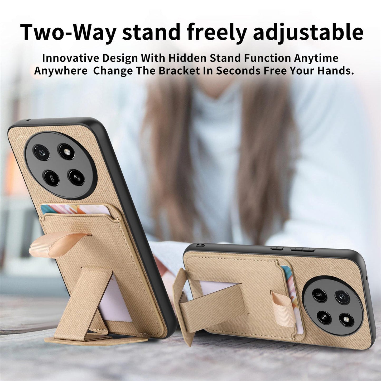 For Honor X80 Pro Max 5G Twill Fabric Card Bag Fold Holder Phone Case(Khaki)