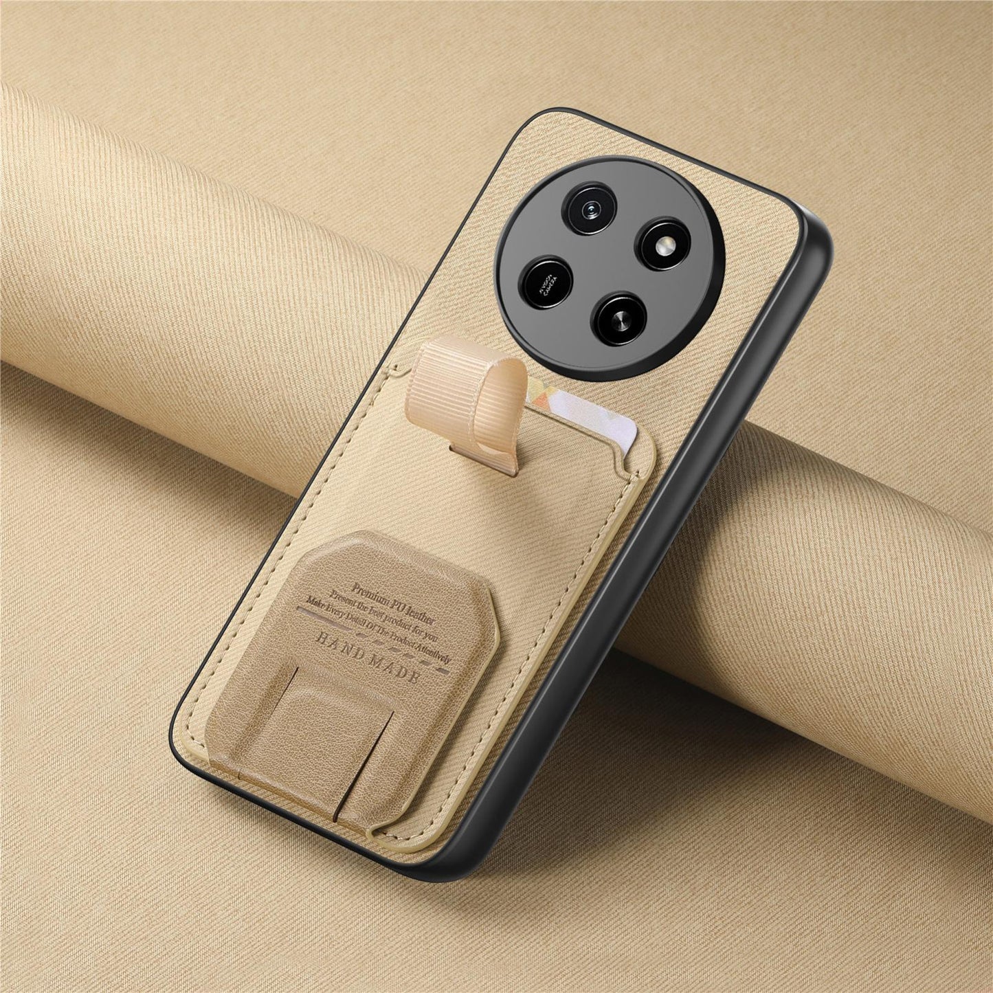 For Honor X80 Pro Max 5G Twill Fabric Card Bag Fold Holder Phone Case(Khaki)