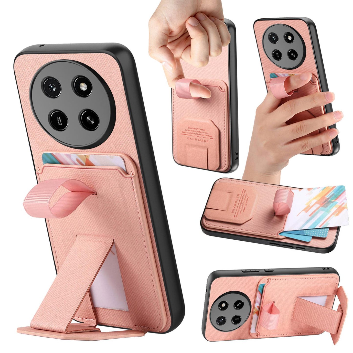 For Honor X80 Pro Max 5G Twill Fabric Card Bag Fold Holder Phone Case(Pink)