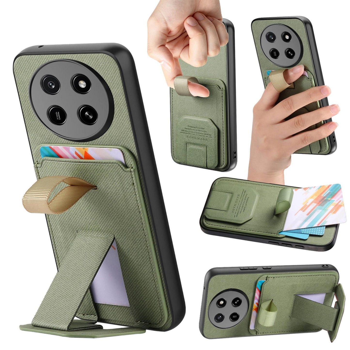 For Honor X80 Pro Max 5G Twill Fabric Card Bag Fold Holder Phone Case(Green)