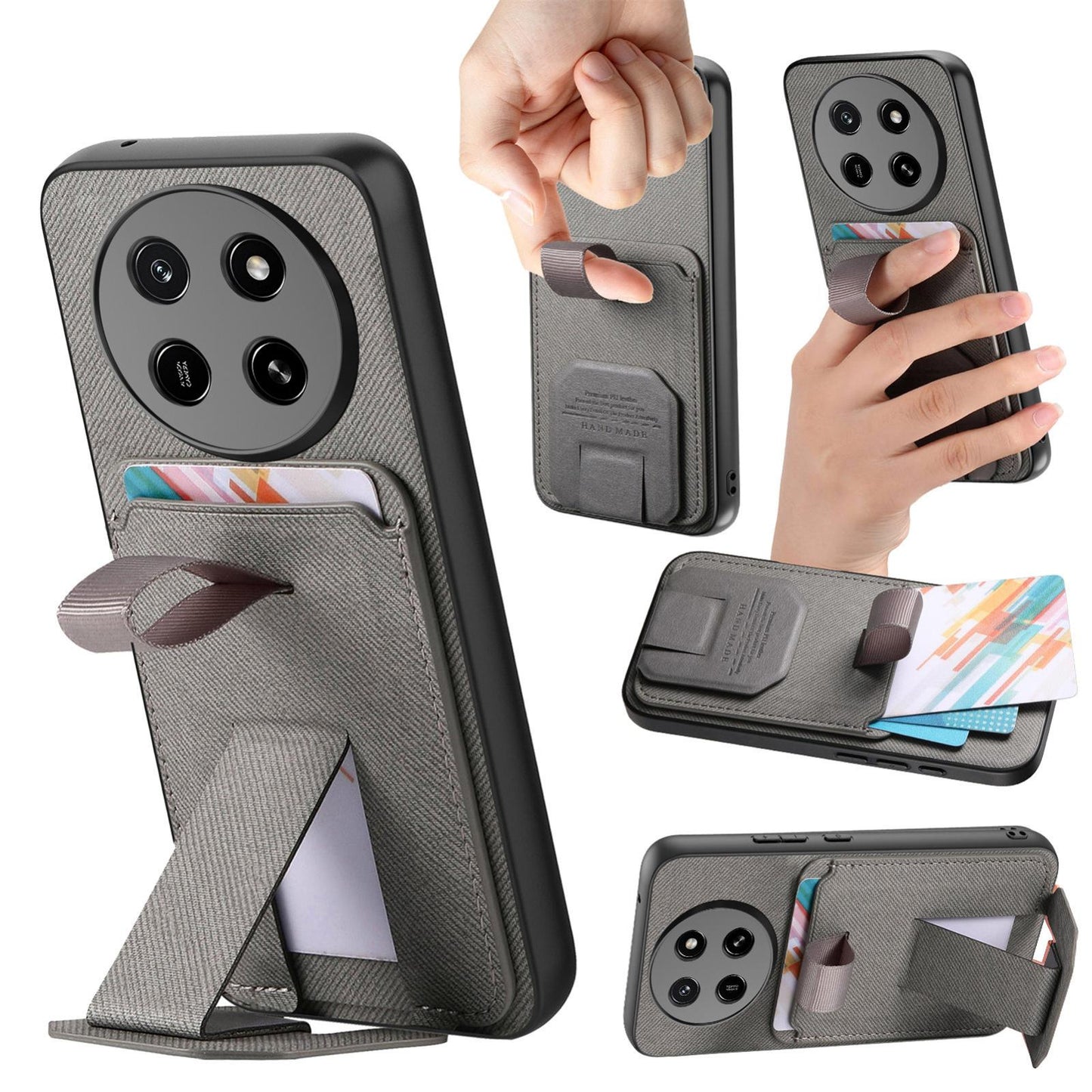 For Honor X80 Pro Max 5G Twill Fabric Card Bag Fold Holder Phone Case(Gray)