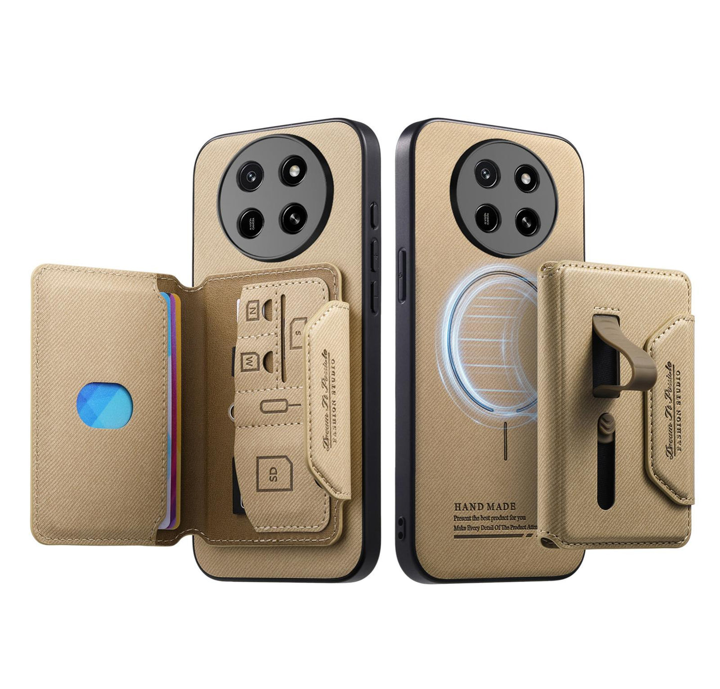 For Honor X80 Pro Max 5G Twill Fabric Travel Storage Magnetic Card Bag Back Phone Case(Khaki)
