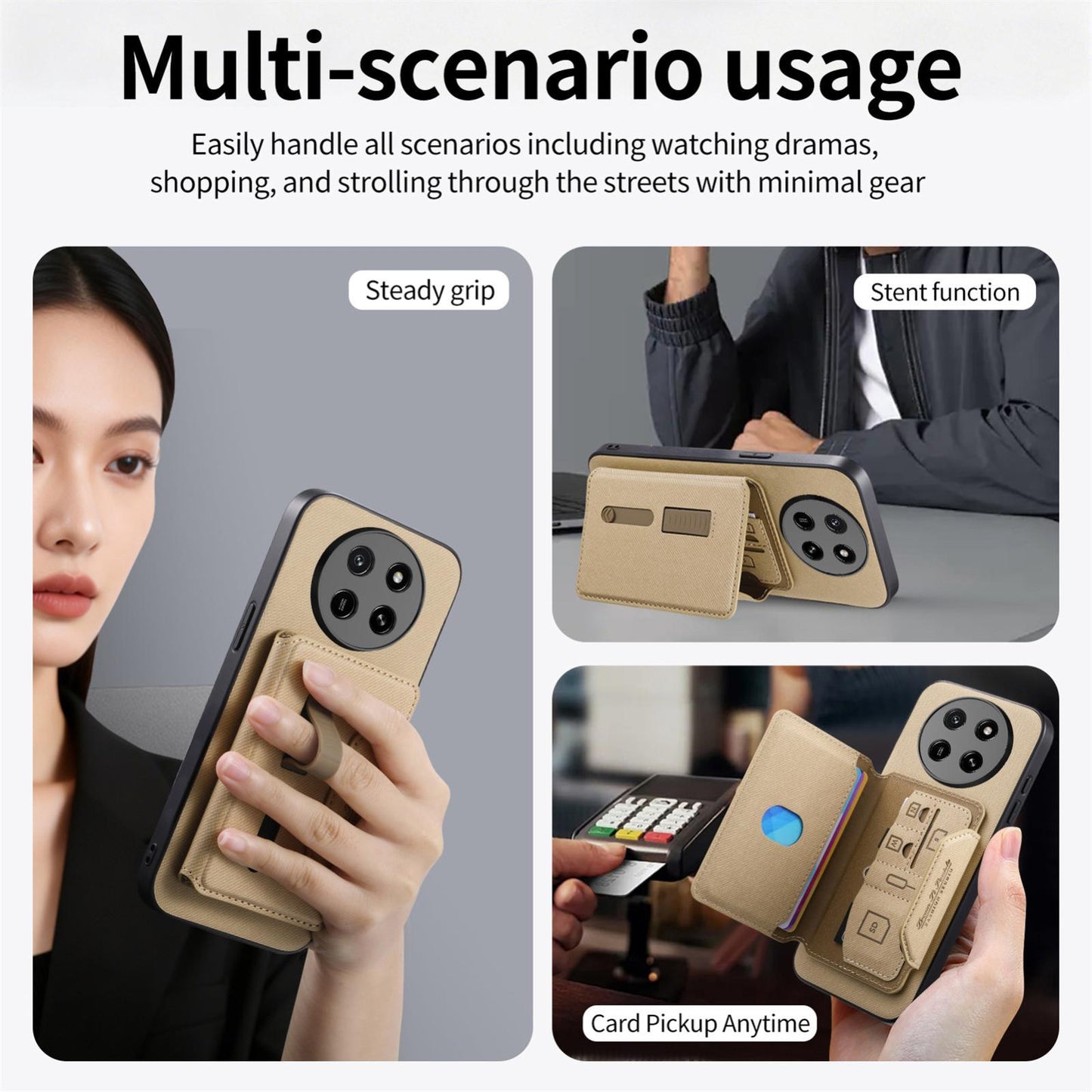 For Honor X80 Pro Max 5G Twill Fabric Travel Storage Magnetic Card Bag Back Phone Case(Khaki)