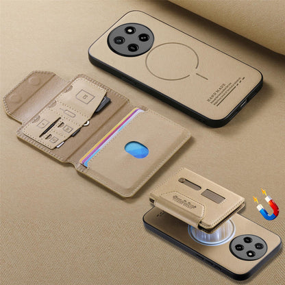 For Honor X80 Pro Max 5G Twill Fabric Travel Storage Magnetic Card Bag Back Phone Case(Khaki)