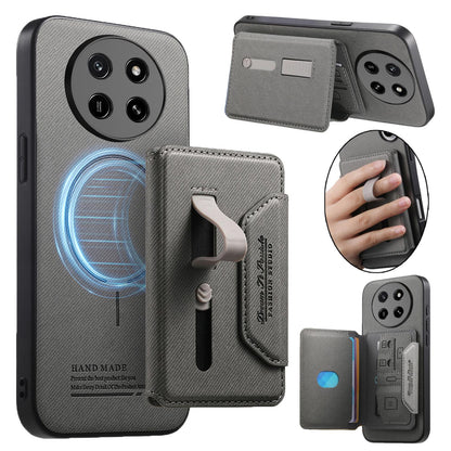 For Honor X80 Pro Max 5G Twill Fabric Travel Storage Magnetic Card Bag Back Phone Case(Gray)