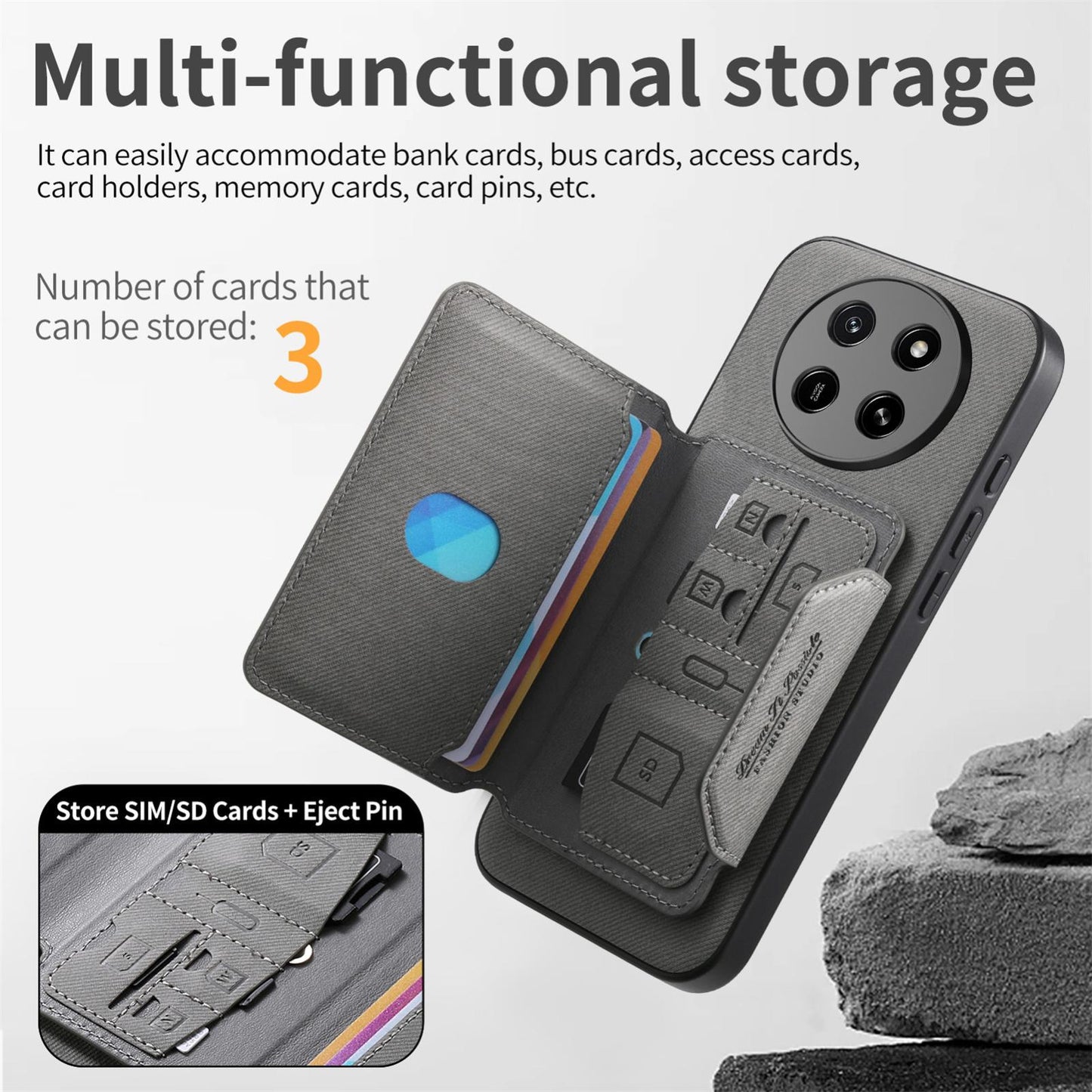 For Honor X80 Pro Max 5G Twill Fabric Travel Storage Magnetic Card Bag Back Phone Case(Gray)