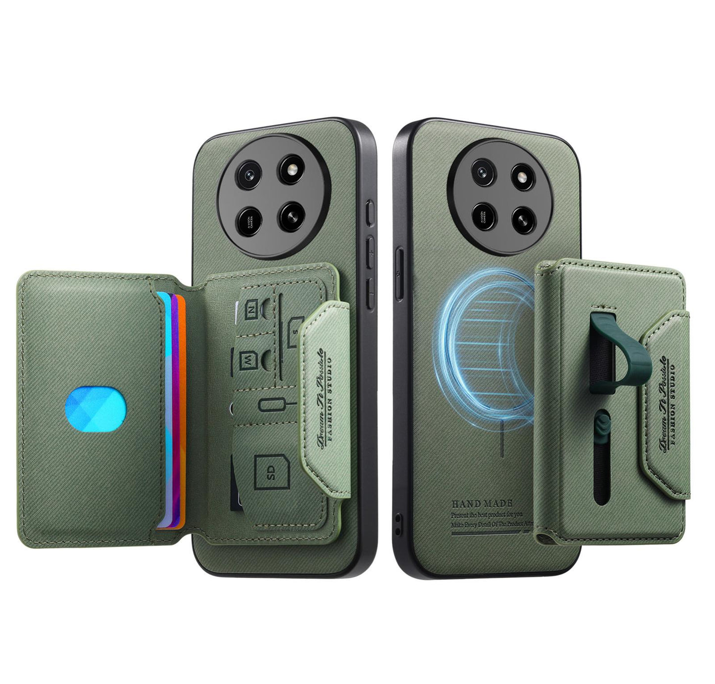 For Honor X80 Pro Max 5G Twill Fabric Travel Storage Magnetic Card Bag Back Phone Case(Green)