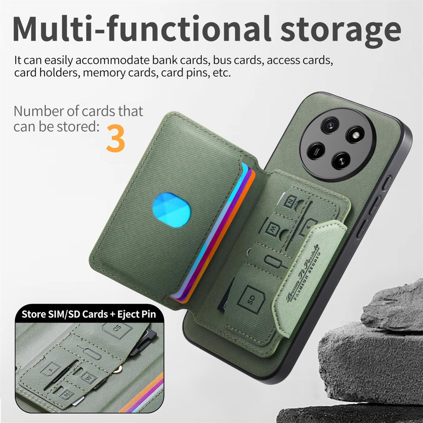 For Honor X80 Pro Max 5G Twill Fabric Travel Storage Magnetic Card Bag Back Phone Case(Green)