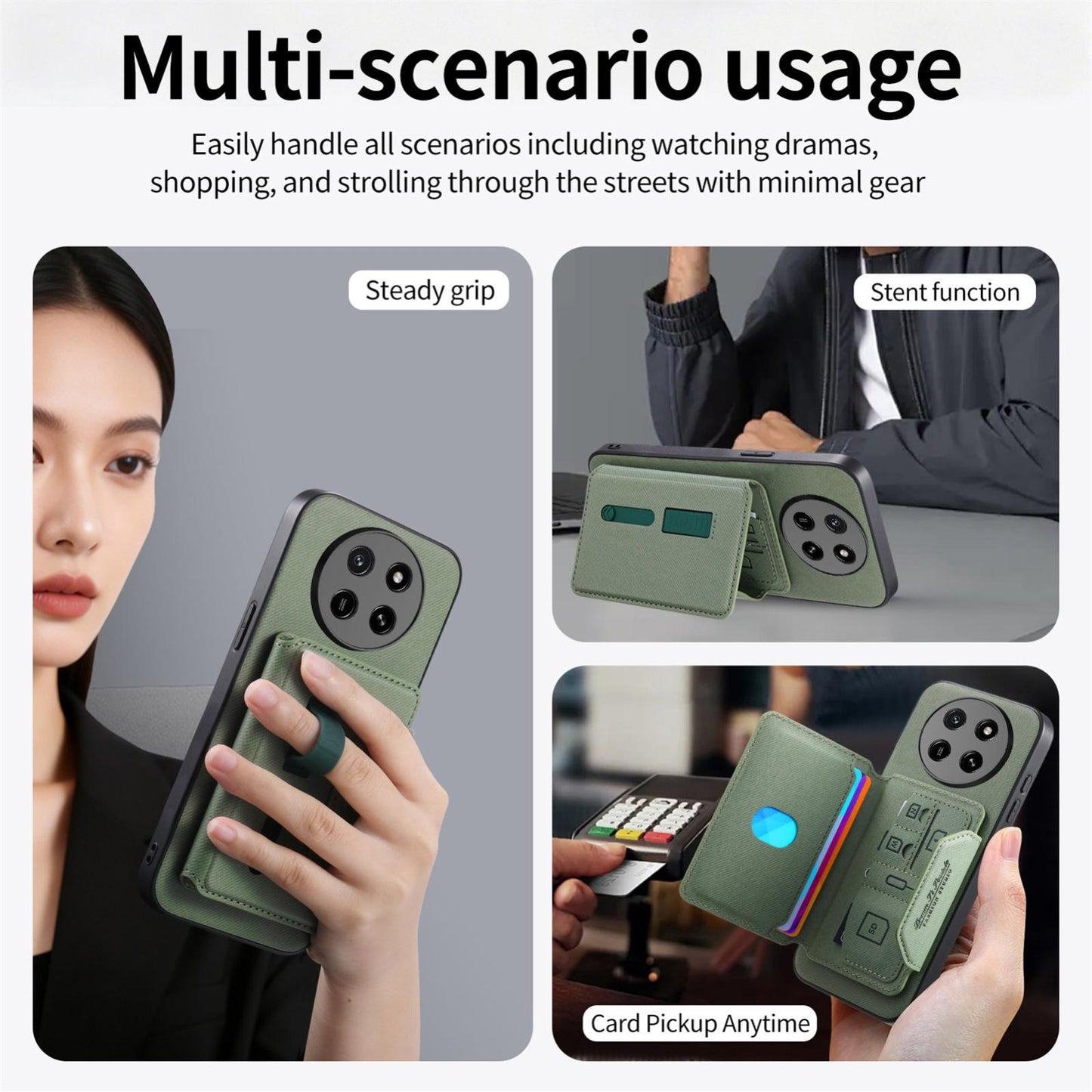For Honor X80 Pro Max 5G Twill Fabric Travel Storage Magnetic Card Bag Back Phone Case(Green)