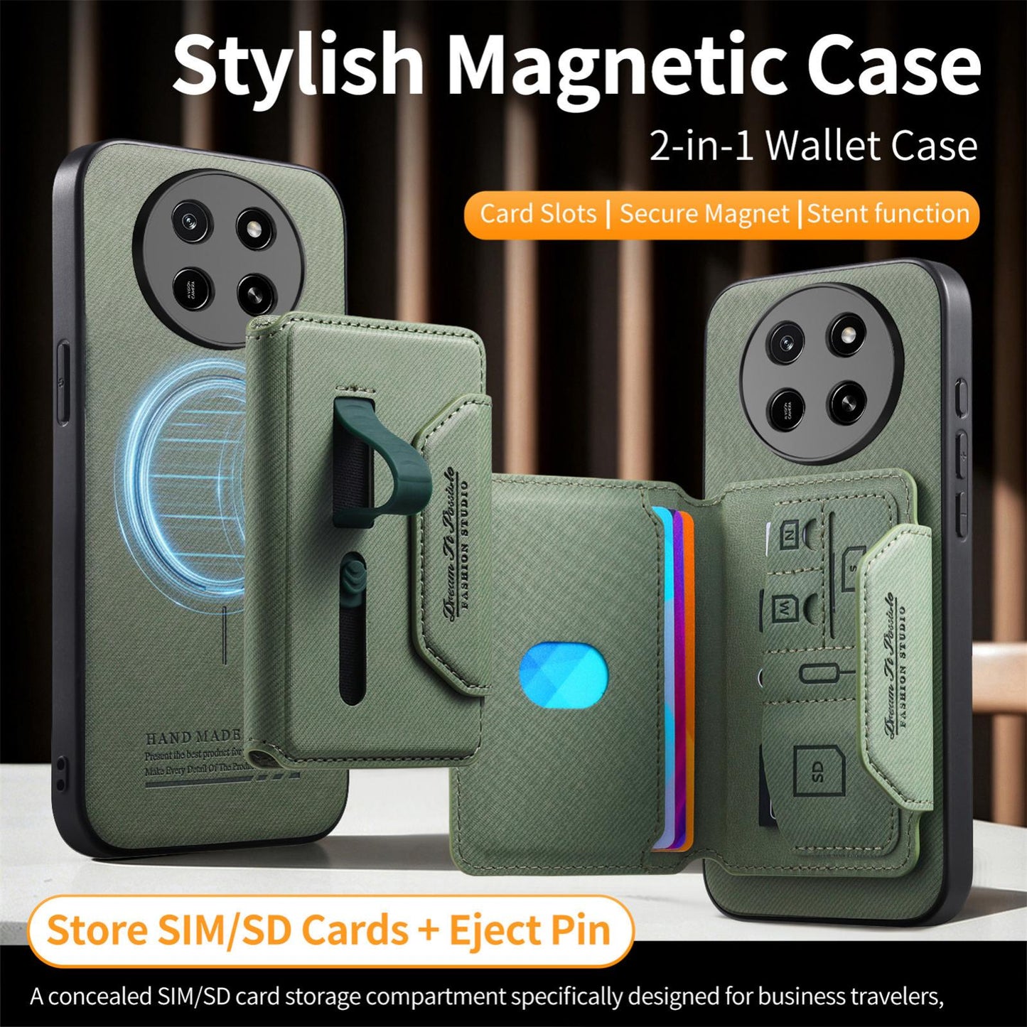 For Honor X80 Pro Max 5G Twill Fabric Travel Storage Magnetic Card Bag Back Phone Case(Green)