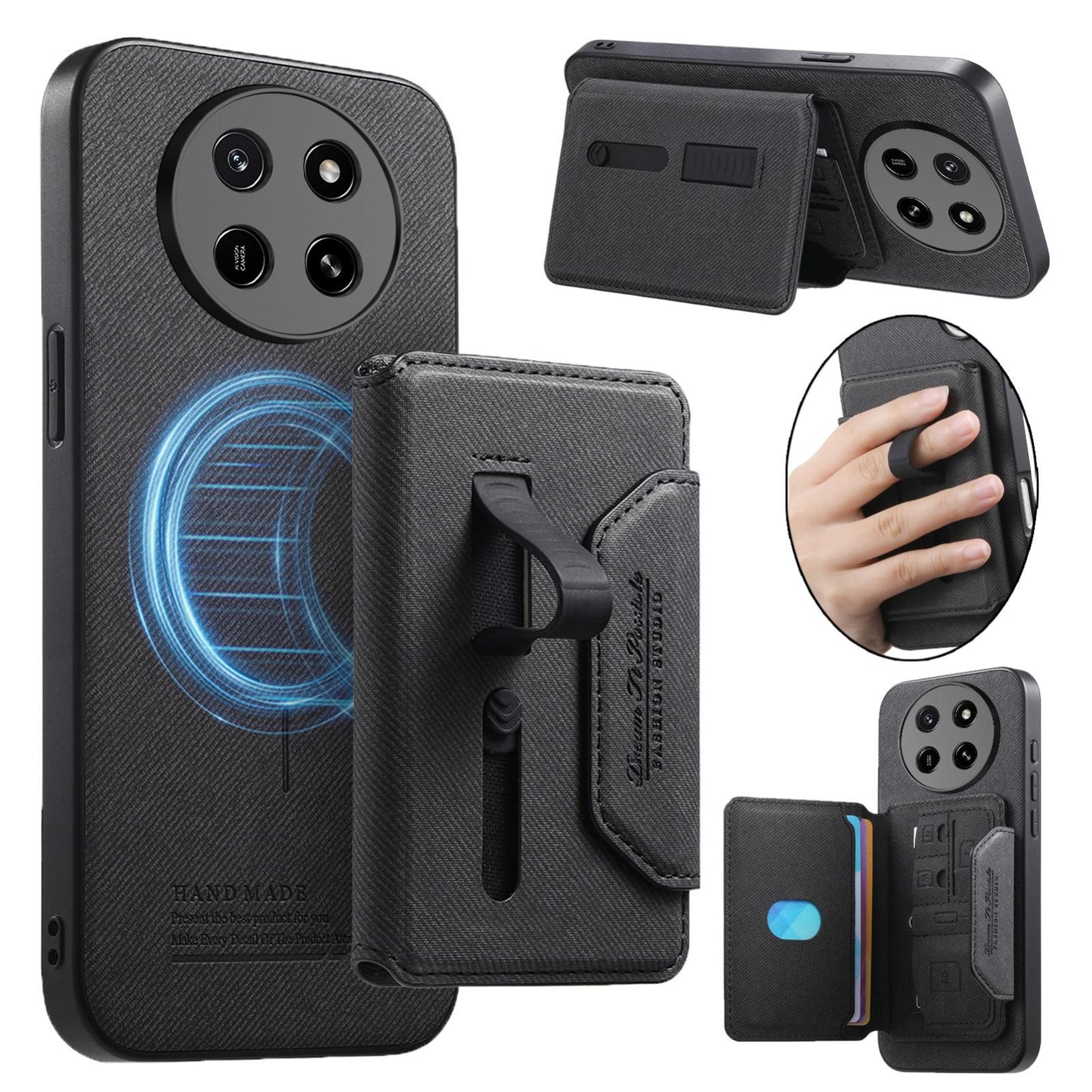 For Honor X80 Pro Max 5G Twill Fabric Travel Storage Magnetic Card Bag Back Phone Case(Black)