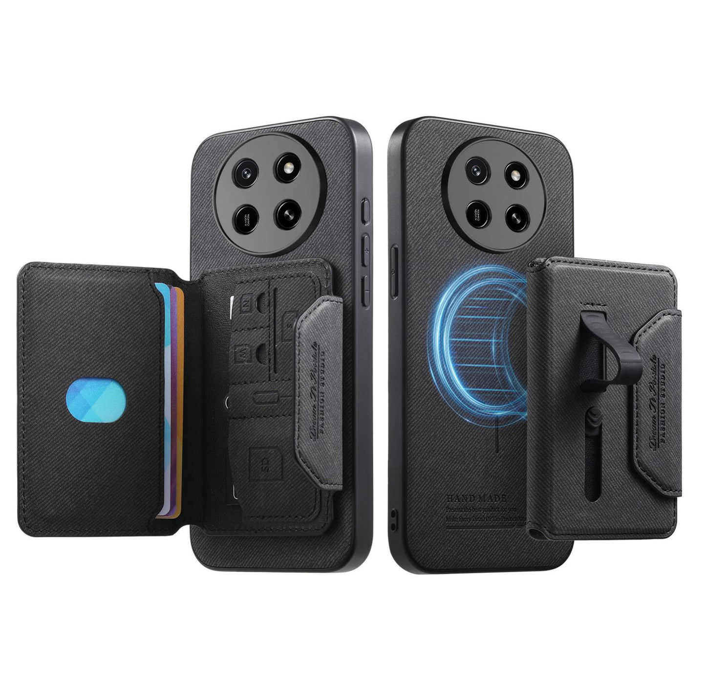 For Honor X80 Pro Max 5G Twill Fabric Travel Storage Magnetic Card Bag Back Phone Case(Black)