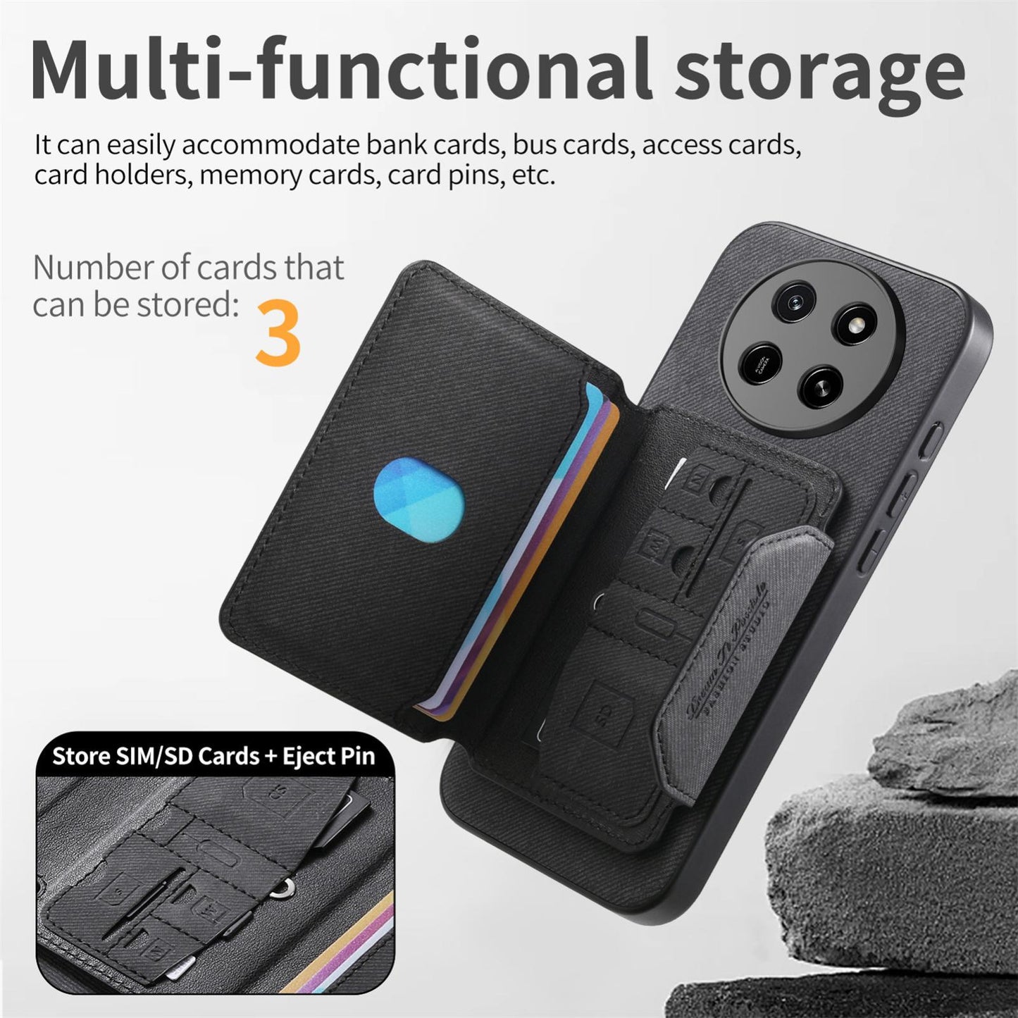 For Honor X80 Pro Max 5G Twill Fabric Travel Storage Magnetic Card Bag Back Phone Case(Black)