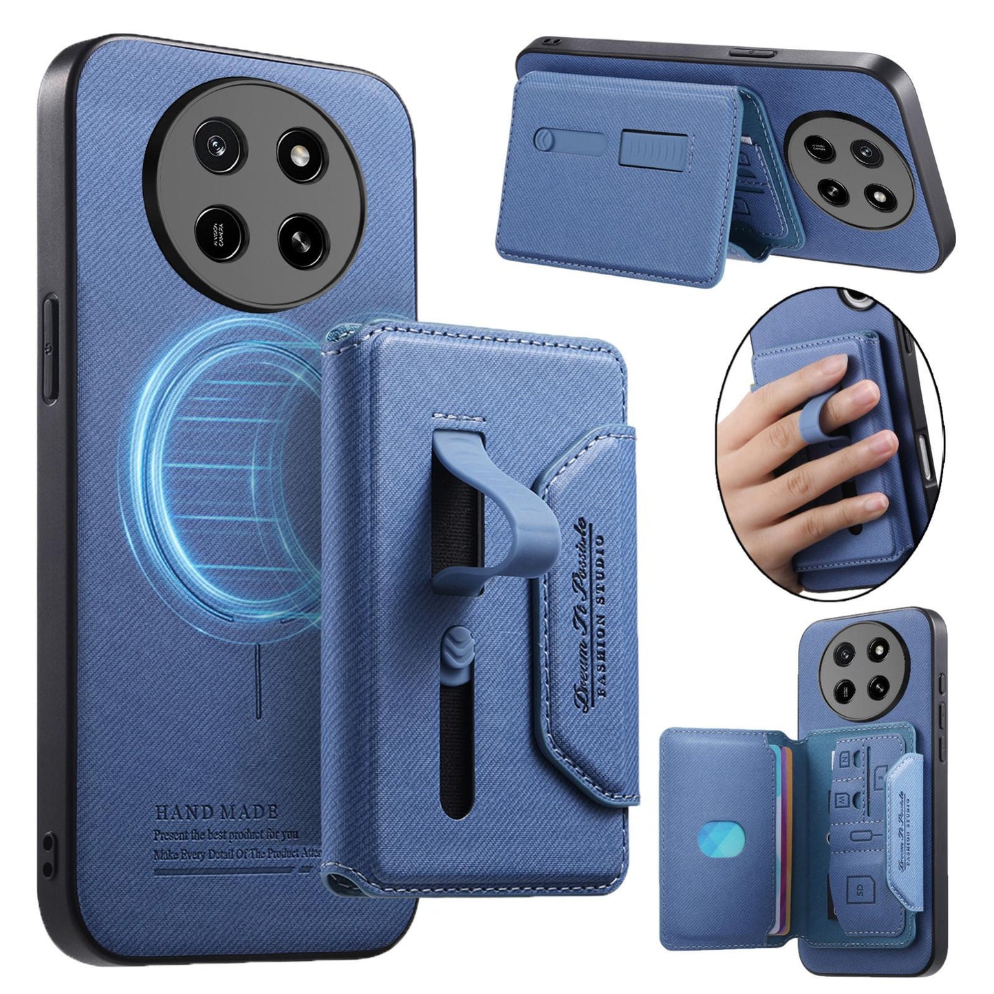 For Honor X80 Pro Max 5G Twill Fabric Travel Storage Magnetic Card Bag Back Phone Case(Blue)