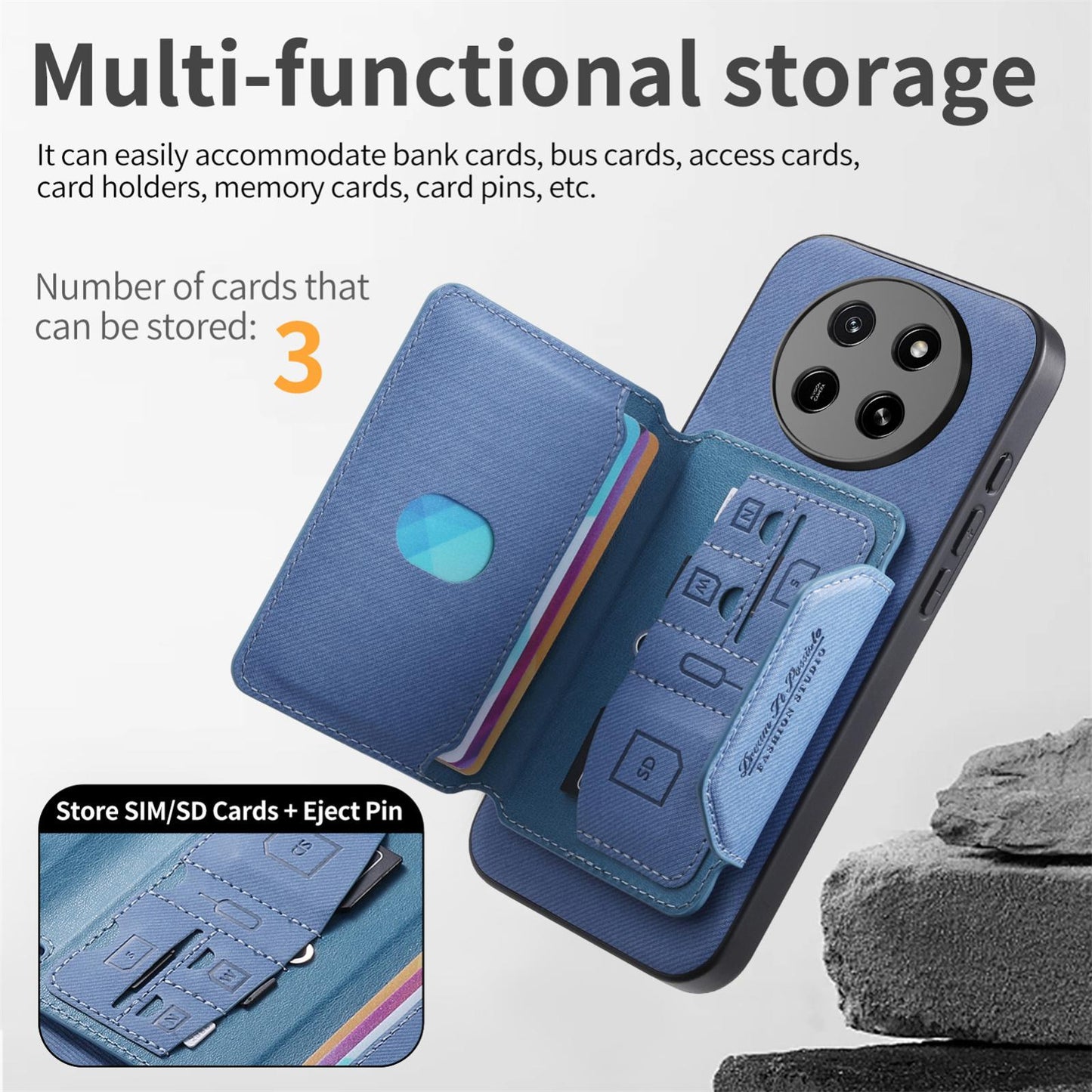 For Honor X80 Pro Max 5G Twill Fabric Travel Storage Magnetic Card Bag Back Phone Case(Blue)