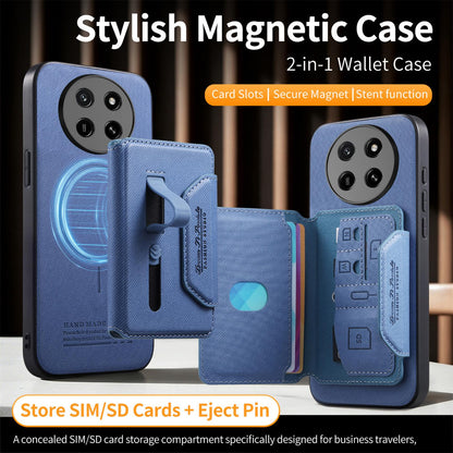 For Honor X80 Pro Max 5G Twill Fabric Travel Storage Magnetic Card Bag Back Phone Case(Blue)