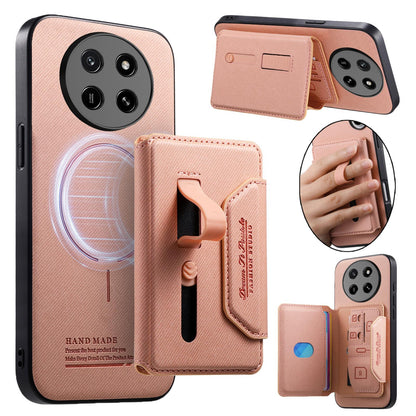 For Honor X80 Pro Max 5G Twill Fabric Travel Storage Magnetic Card Bag Back Phone Case(Pink)