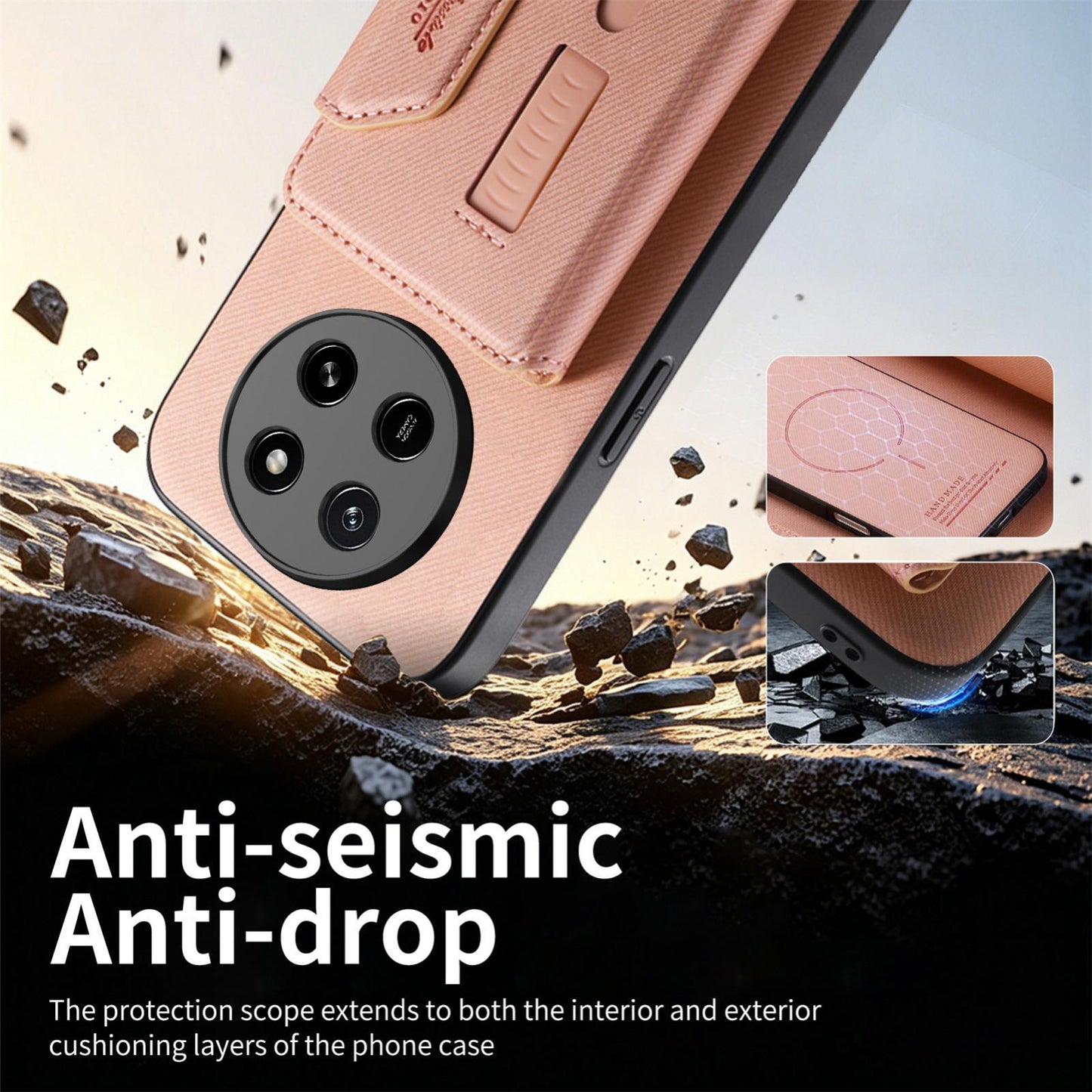 For Honor X80 Pro Max 5G Twill Fabric Travel Storage Magnetic Card Bag Back Phone Case(Pink)