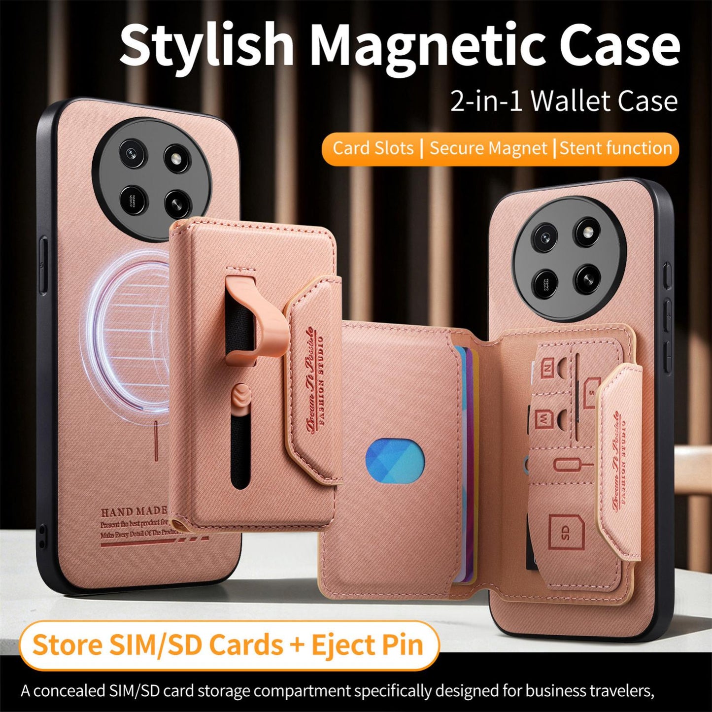 For Honor X80 Pro Max 5G Twill Fabric Travel Storage Magnetic Card Bag Back Phone Case(Pink)