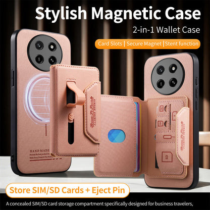 For Honor X80 Pro Max 5G Twill Fabric Travel Storage Magnetic Card Bag Back Phone Case(Pink)