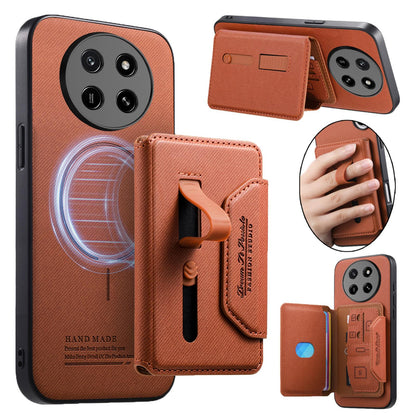 For Honor X80 Pro Max 5G Twill Fabric Travel Storage Magnetic Card Bag Back Phone Case(Brown)