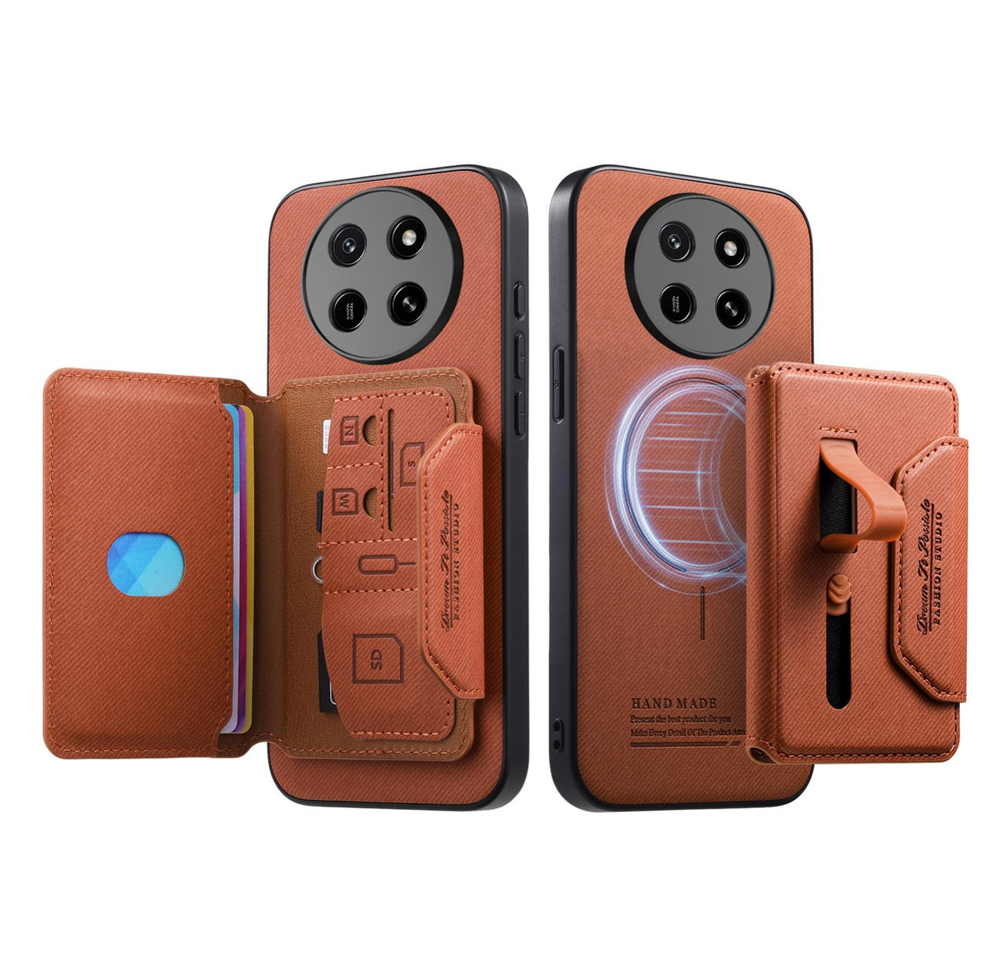 For Honor X80 Pro Max 5G Twill Fabric Travel Storage Magnetic Card Bag Back Phone Case(Brown)