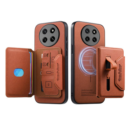 For Honor X80 Pro Max 5G Twill Fabric Travel Storage Magnetic Card Bag Back Phone Case(Brown)