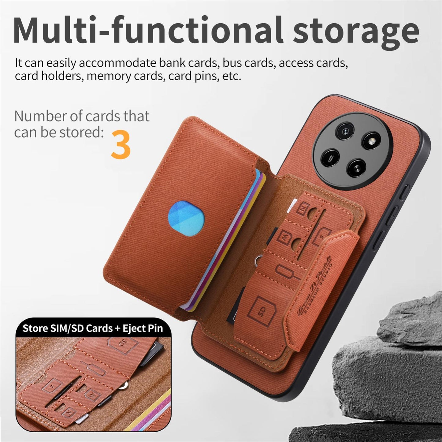 For Honor X80 Pro Max 5G Twill Fabric Travel Storage Magnetic Card Bag Back Phone Case(Brown)