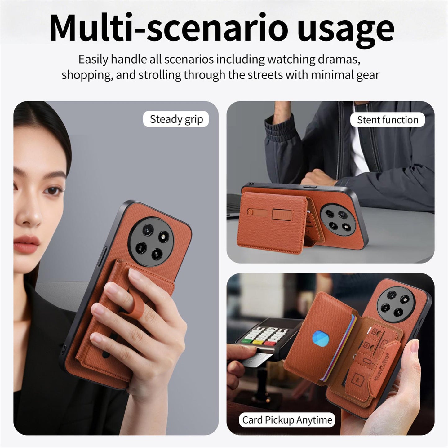 For Honor X80 Pro Max 5G Twill Fabric Travel Storage Magnetic Card Bag Back Phone Case(Brown)