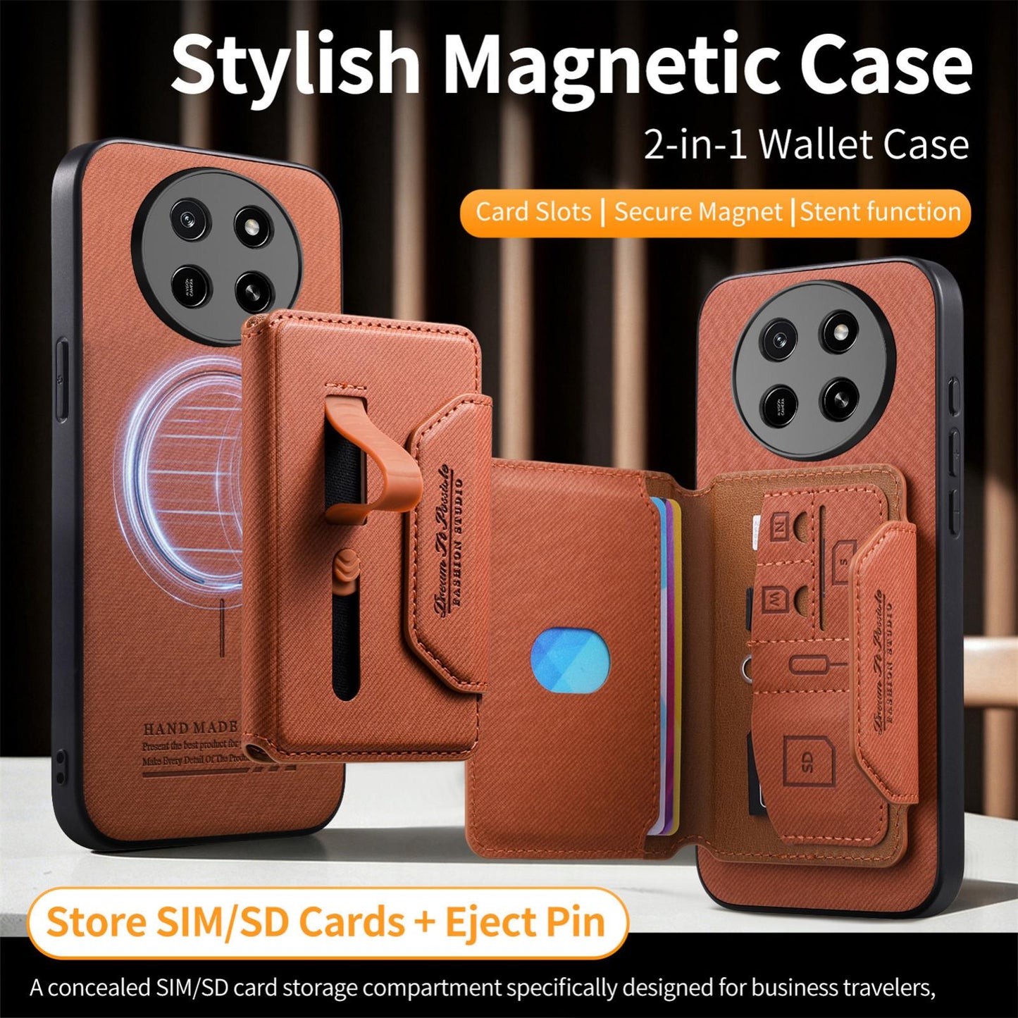 For Honor X80 Pro Max 5G Twill Fabric Travel Storage Magnetic Card Bag Back Phone Case(Brown)