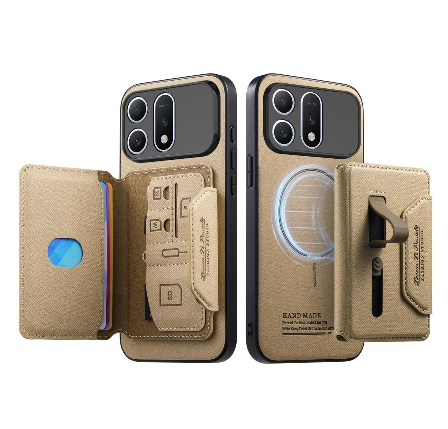 For Honor Win Turbo 5G Twill Fabric Travel Storage Magnetic Card Bag Back Phone Case(Khaki)
