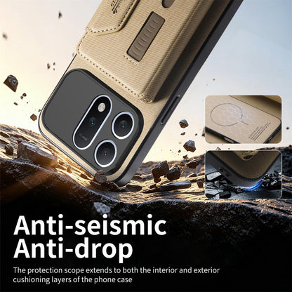 For Honor Win Turbo 5G Twill Fabric Travel Storage Magnetic Card Bag Back Phone Case(Khaki)