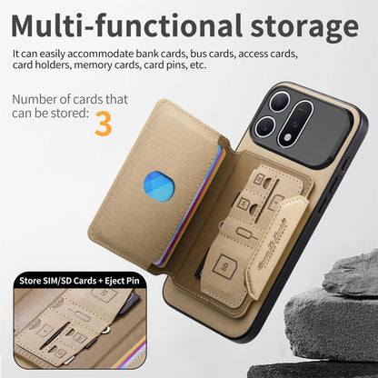 For Honor Win Turbo 5G Twill Fabric Travel Storage Magnetic Card Bag Back Phone Case(Khaki)