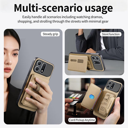For Honor Win Turbo 5G Twill Fabric Travel Storage Magnetic Card Bag Back Phone Case(Khaki)