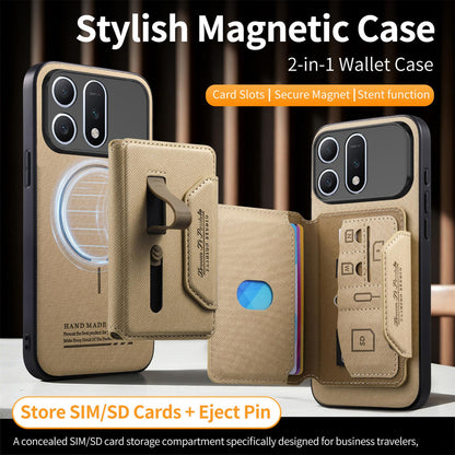 For Honor Win Turbo 5G Twill Fabric Travel Storage Magnetic Card Bag Back Phone Case(Khaki)