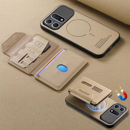 For Honor Win Turbo 5G Twill Fabric Travel Storage Magnetic Card Bag Back Phone Case(Khaki)