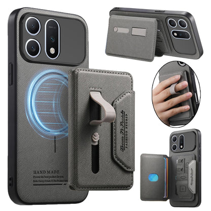 For Honor Win Turbo 5G Twill Fabric Travel Storage Magnetic Card Bag Back Phone Case(Gray)