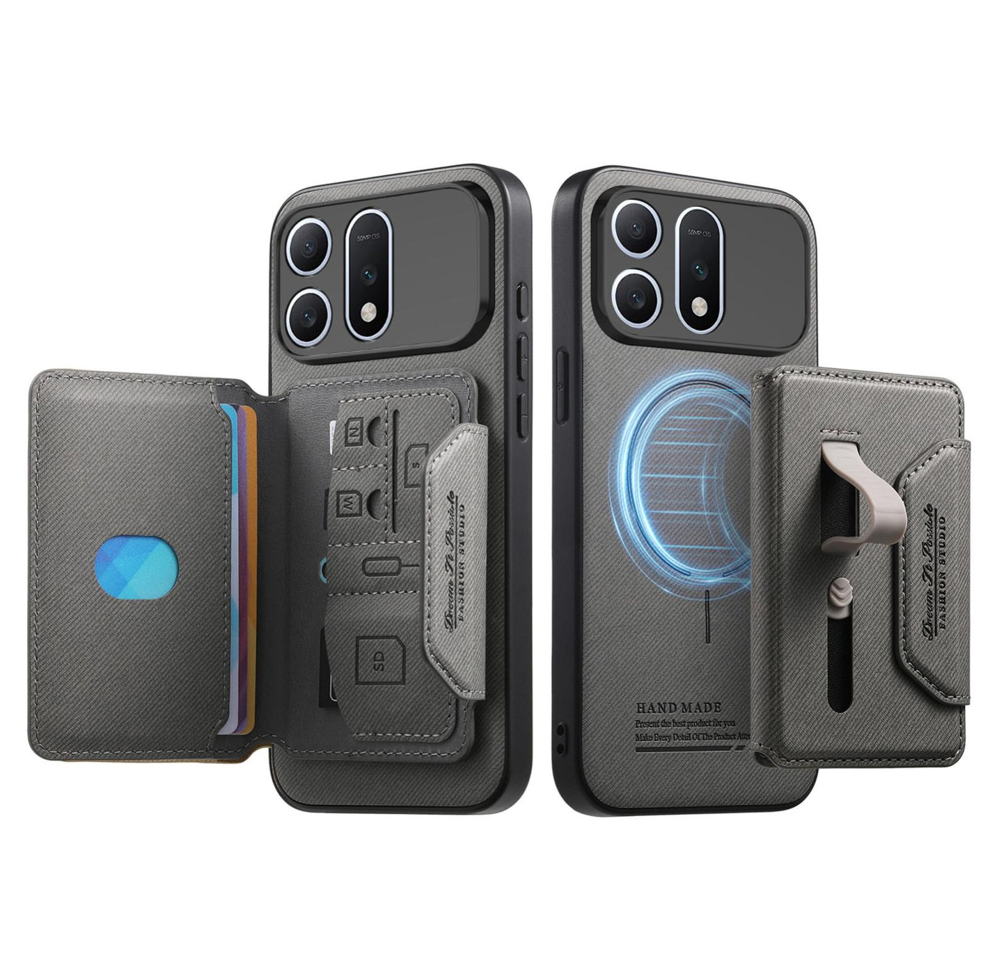 For Honor Win Turbo 5G Twill Fabric Travel Storage Magnetic Card Bag Back Phone Case(Gray)